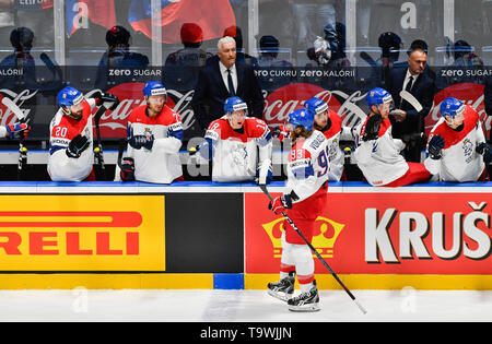 Bratislava, Slovaquie. 21 mai, 2019. Jakub Voracek (CZE) célèbre son but avec coéquipiers pendant le match entre la République tchèque et la Suisse au sein de l'IIHF 2019 Championnat du monde à Bratislava, Slovaquie, le 21 mai 2019. Photo : CTK Vit Simanek/Photo/Alamy Live News Banque D'Images