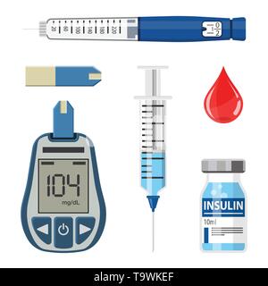 Kit d'icônes de diabète et d'insuline Illustration de Vecteur