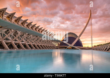 Pont de l'assaut de l'ou pont à haubans, Cité des Arts et des sciences ou Ciudad de las Artes y las Ciencias, Valencia, Comunidad Valenciana, Espagne