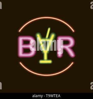 Texte clignotant lumineux lumineux néon bar sur fond noir Illustration de Vecteur