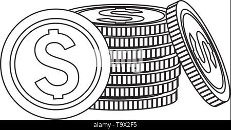 Pièces empilées icon noir et blanc Illustration de Vecteur