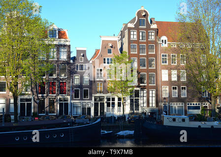 Maisons du Canal, Amsterdam, Pays-Bas Banque D'Images