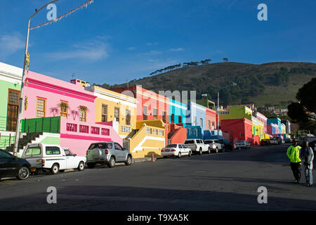 Maisons colorées au quartier Bo-Kaap, Cape Town, Afrique du Sud Banque D'Images