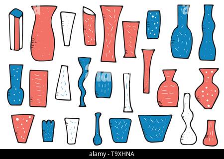 Ensemble de vases de fleurs style doodle. Vector illustration. Illustration de Vecteur