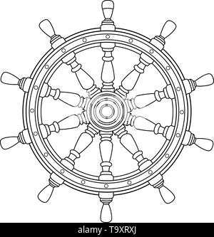 Vector noir, blanc, volant bateau ship wheel Helm. Symbole de l'océan, la mer Illustration de Vecteur