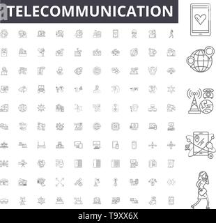 Les icônes sur les lignes de télécommunications, de signes, de vector set, contours concept illustration Illustration de Vecteur