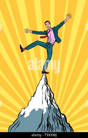 Businessman en haut de la montagne. Pop art retro kitsch vintage illustration vectorielle Illustration de Vecteur
