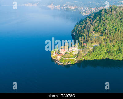 Villa Balbianello, lac de Côme, aerial photo Banque D'Images