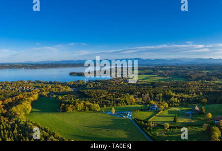 Starnberger lac avant les Alpes de l'Ilkahöhe vu, 6e, 5-mer campagne, Haute-Bavière, Bavière, Allemagne, Europe, Berlin vor den Alpen Banque D'Images