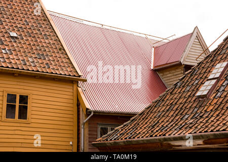 Dans le fameux toits Bryggen à Bergen, Norvège. Banque D'Images