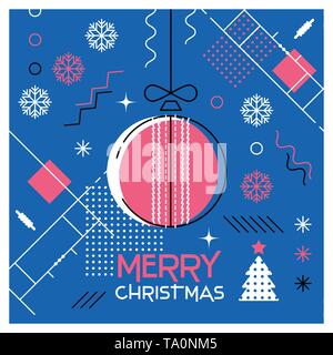 Joyeux Noël. Carte de souhaits avec boule de Noël qu'une balle de cricket. Abstract design plat. Vector illustration. Illustration de Vecteur