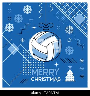 Joyeux Noël. Carte de souhaits avec boule de Noël comme un ballon de volley-ball. Abstract design plat. Vector illustration. Illustration de Vecteur