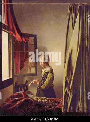Johannes Vermeer - girl reading lettre fenêtre ouverte 1657 Banque D'Images