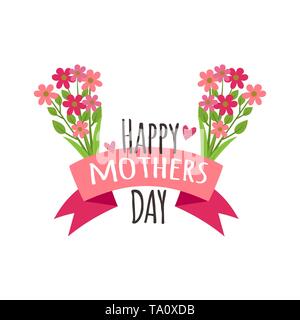 Heureuse fête des mères. Fleurs, coeurs et ruban. Vector illustration isolé Illustration de Vecteur