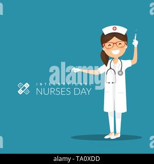 La journée internationale de l'infirmière sur un fond bleu. Illustration vecteur de médicament Illustration de Vecteur