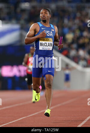 YOKOHAMA, Japon - 12 MAI : Remontay McClain des USA dans la chauffe de la mens 4x200m relais au cours de la deuxième journée des Championnats du monde IAAF 2019 à l Relais Nissan Stadium le dimanche 12 mai 2019 à Yokohama, au Japon. (Photo de Roger Sedres pour l'IAAF) Banque D'Images