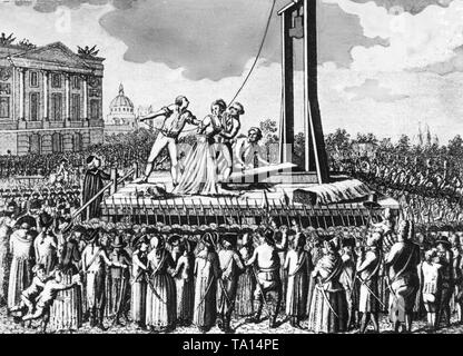 Dessin Contemporain de l'exécution de la reine Marie-Antoinette, qui a été décapité par guillotine devant une grande foule le 16 octobre 1793. Banque D'Images