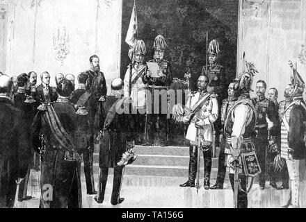 Le 24 février 1867, le roi de Prusse Guillaume I a ouvert la première Amérique du Reichstag allemand. À sa droite, vous pouvez voir Otto von Bismarck, le premier ministre prussien et le Chancelier de la Confédération d'Allemagne du Nord. Banque D'Images