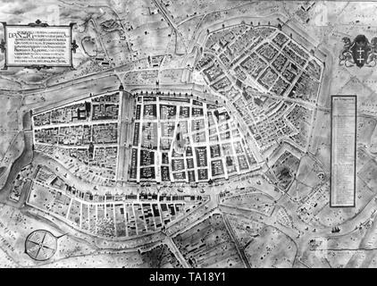 Cette photo montre une reconstitution d'un plan de la ville de Dantzig par le professeur O. Kloeppel. Le plan a fait partie de deux expositions sur l'architecture des pays nordiques à l'Université technique de Gdansk. Banque D'Images