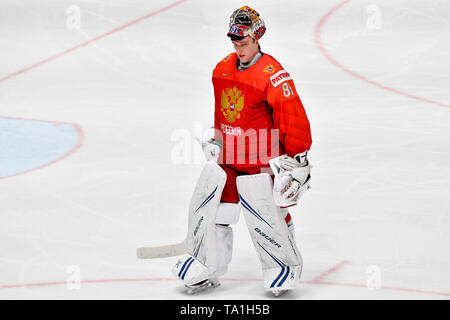 Bratislava, Slovaquie. 21 mai, 2019. L-R de la Russie Gardien ANDREI VASILEVSKIY en action pendant le match entre la Suède et la Russie au sein de l'IIHF 2019 Championnat du monde à Bratislava, Slovaquie, le 21 mai 2019. Photo : CTK Vit Simanek/Photo/Alamy Live News Banque D'Images
