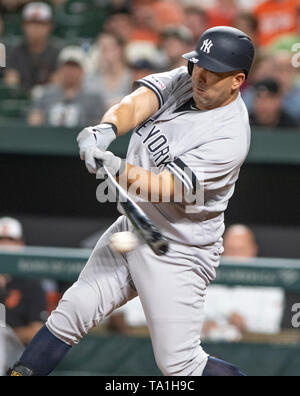 Baltimore, États-Unis d'Amérique. 20 mai, 2019. New York Yankees frappeur Kendrys Morales (36) motifs-out en sixième manche contre les Orioles de Baltimore à l'Oriole Park at Camden Yards de Baltimore, MD, le lundi, 20 mai, 2019. Les Yankees ont gagné le match 10 - 7. Credit : Ron Sachs/CNP (restriction : NO New York ou le New Jersey Journaux ou journaux dans un rayon de 75 km de la ville de New York) | Conditions de crédit dans le monde entier : dpa/Alamy Live News Banque D'Images