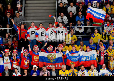 Bratislava, Slovaquie. 21 mai, 2019. Fans de la Russie en action pendant le match entre la Suède et la Russie au sein de l'IIHF 2019 Championnat du monde à Bratislava, Slovaquie, le 21 mai 2019. Photo : CTK Vit Simanek/Photo/Alamy Live News Banque D'Images