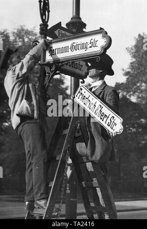 La rue qui a été nommé d'après l'ancien président de la République de Weimar, Frederick Ebert, a été renommée Hermann-Goering-Str. peu après la prise de Nazi. Banque D'Images