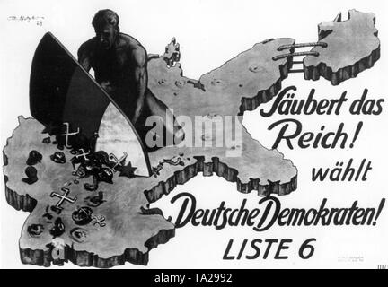 Affiche électorale du parti démocrate allemand (DDP) pour des élections du Reichstag le 20 mai 1928. Banque D'Images