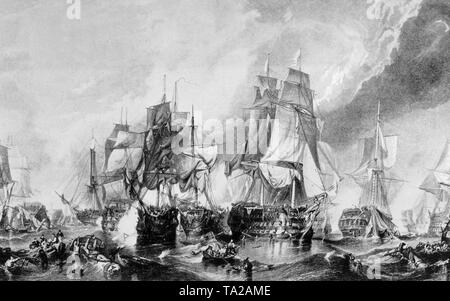 Dimensions de la bataille de Trafalgar le 21 octobre 1805 au cours de laquelle la flotte anglaise inflige une défaite écrasante de l'ensemble des flottes des marines française et espagnole. Banque D'Images
