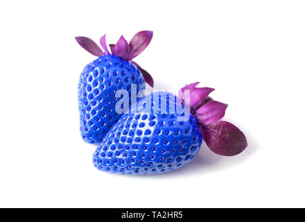 Paire de fraises fraîches en bleu et violet isolé sur fond blanc Banque D'Images