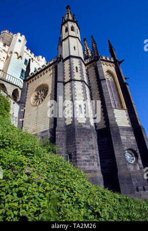 Vue partielle de Château de Stolzenfels, chapelle du château, Koblenz, site du patrimoine mondial de l'UNESCO, Vallée du Haut-Rhin moyen, Rhénanie-Palatinat, Allemagne Banque D'Images