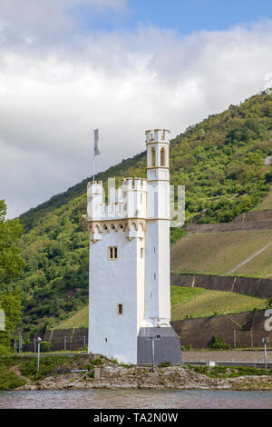 Tour de la souris sur la petite île du Rhin, Unesco world heritage site, Bingen sur le Rhin, Vallée du Haut-Rhin moyen, Rhénanie-Palatinat, Allemagne Banque D'Images