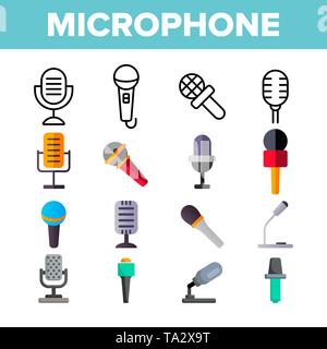 Microphone, vecteur d'enregistrement vocal Color Icons Set Illustration de Vecteur