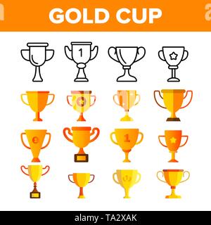 Golden Trophy Cup Couleur Vector Icons Set Illustration de Vecteur