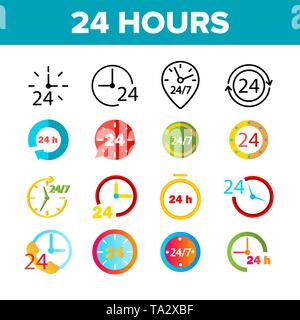 24 heures, réveil, vecteur de Color Icons Set Illustration de Vecteur