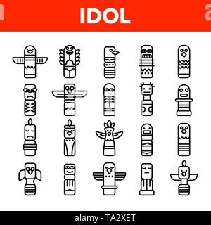 Anciennes idoles tribales linéaire Vector Icons Set Illustration de Vecteur