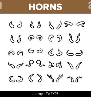 Animal, Devil Horns linéaire Vector Icons Set Illustration de Vecteur