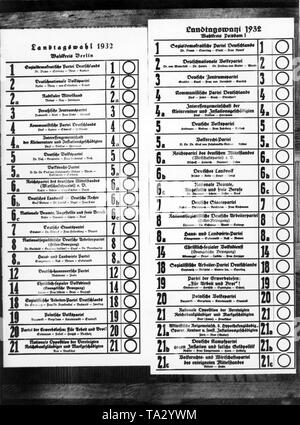 Bulletins de vote des circonscriptions Berlin et Potsdam à l'occasion de la Diète prussienne d'élections. Banque D'Images