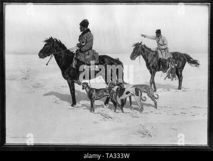 Peinture de Ungewitter Hugo montrant / chasseurs à cheval Cosaques dans la steppe du sud de la Russie. Banque D'Images
