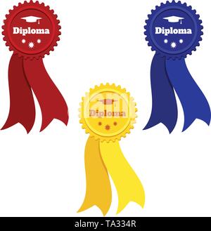 Ensemble de timbres avec des rubans pour les diplômes d'études supérieures. Télévision vecteur illustration. Illustration de Vecteur