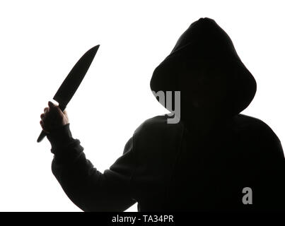 Silhouette de villain avec couteau sur fond blanc Banque D'Images