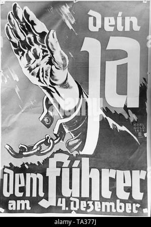 Affiche électorale pour l'allemand des Sudètes d'élections partielles. Les Allemands de Sudeten voter sur l'annexion des Sudètes au Reich allemand. Sur l'affiche : 'Votre oui pour le Führer le 4 décembre". Banque D'Images