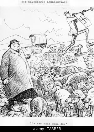 Cette caricature a été publiée après l'élection d'État de Bavière en 1924 dans le magazine 'Simplicissimus'. Dans l'image : un commis aux écritures, qui regarde ses petits moutons pieux jusqu'à migrer de la Parti du peuple bavarois sur la bombarde retentit des Nazis. En vertu de l'établissement l'inscription (traduction en anglais) : 'ce qui était de toute façon ?" Banque D'Images