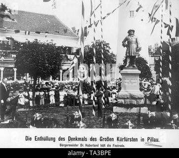 Monument du Grand Électeur de Pillau en Prusse orientale, l'inauguration solennelle du monument à l'adresse du maire M. Haberland. Banque D'Images