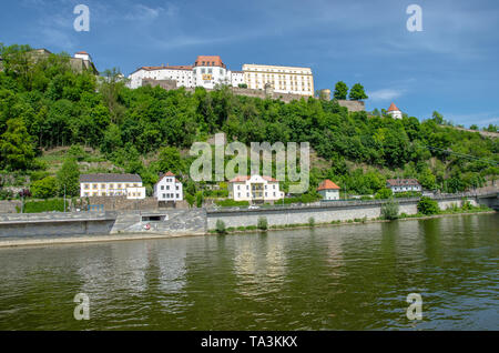 Ville de Trois Rivières - l'une des plus belles villes en Allemagne, Passau est situé à la confluence des fleuves Danube, Inn et l'Ilz. Banque D'Images