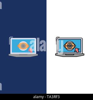 Ordinateur portable, écran, LCD, la présentation des icônes. Télévision et ligne rempli Icon Set vector Blue Background Illustration de Vecteur