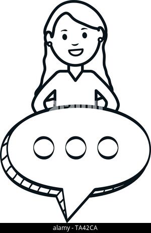 Femme monochrome avec bulles de caractère avatar vector illustration Illustration de Vecteur