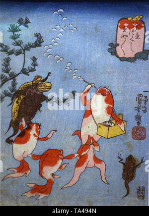 Poisson rouge : 'Bubbles, Bubbles par Utagawa Kuniyoshi, période Edo, 19 siècle Banque D'Images