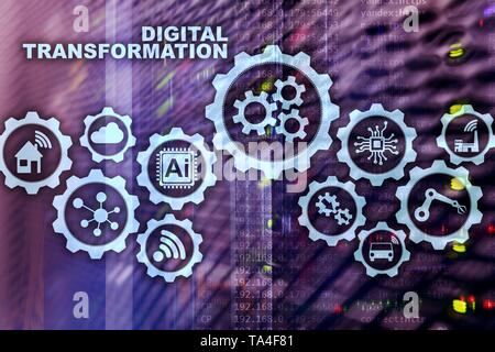 Transformation numérique Concept de numérisation des processus d'entreprise de technologie. Arrière-plan de datacenter Banque D'Images