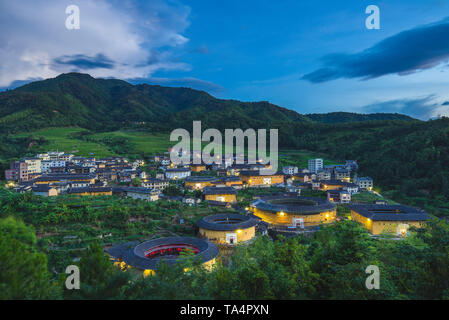 Vue aérienne de Tulou de Fujian Chuxi en cluster, Chine Banque D'Images